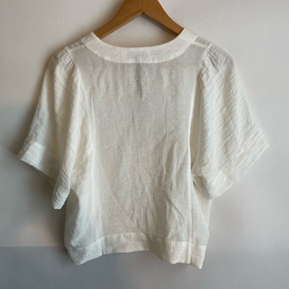 7 For All Mankind Womens Short Sleeve Lace Up  Flutter Top White XS Peasant - Picture 6 of 8